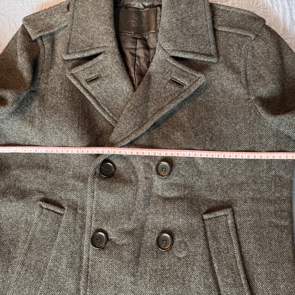Coach Men's Herringbone Wool Blend Peacoat with Leather Details - Picture 14 of 14